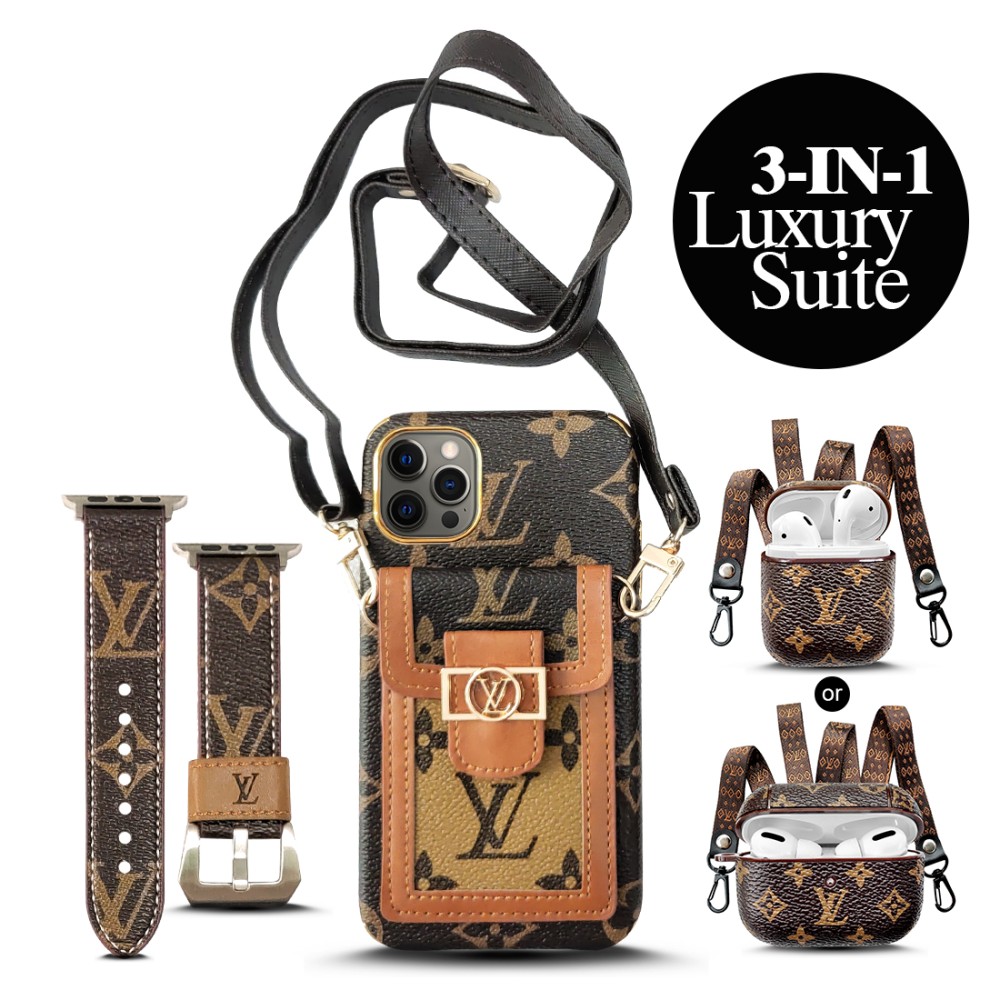 Asluxe Luxury 3-in-1 iPhone case with airpods case and watch strap