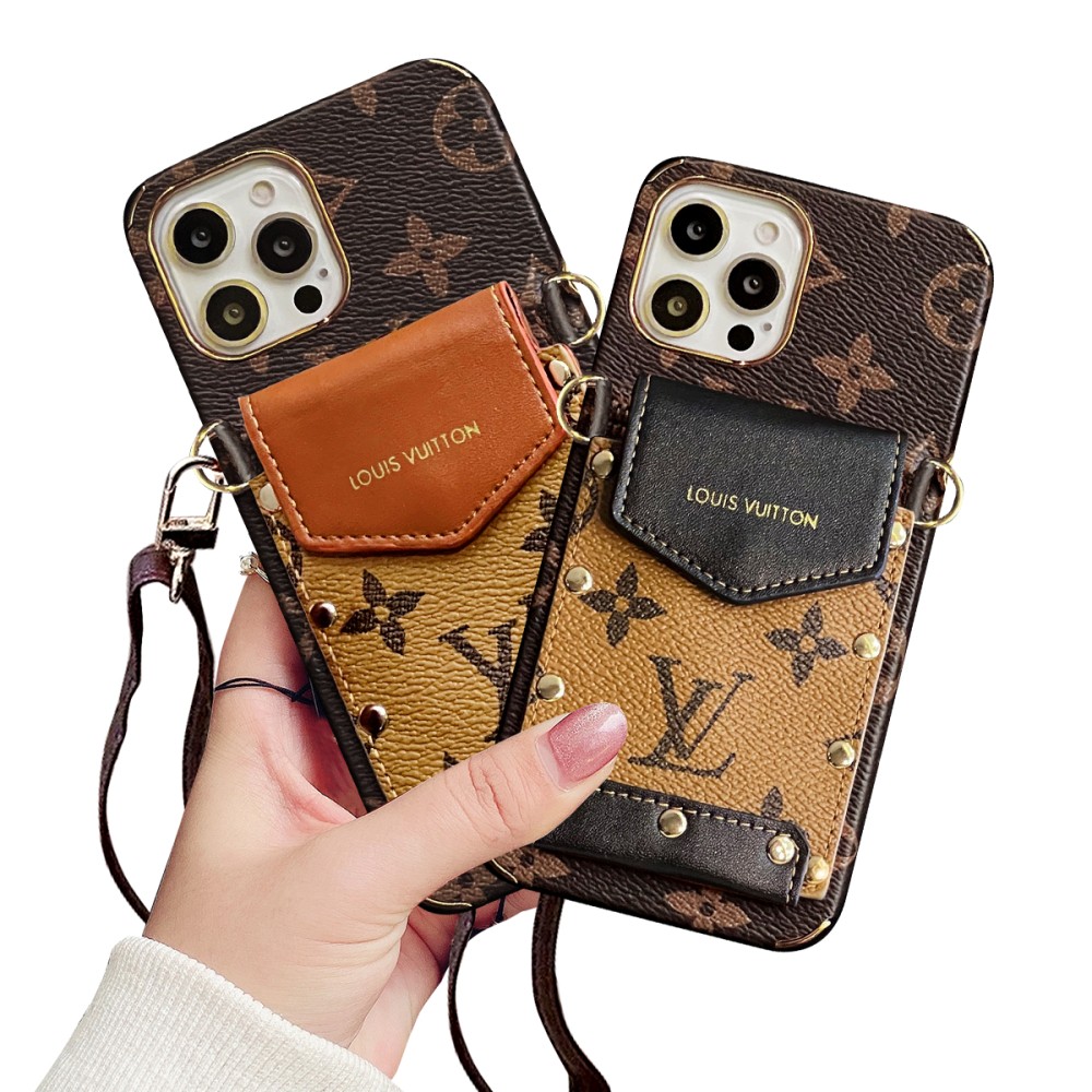 Asluxe Designer luxury iphone wallet case with lanyards