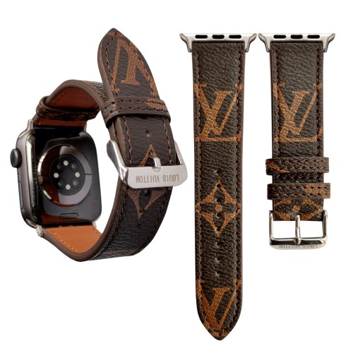 Leatherian Handcrafted Mint Leafe - LV Designer Watch Bands - Apple Watch Bands Rose 42mm / Classic LV Brown